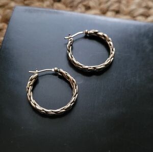 Vintage Brassy Twisted Modest Hoop Earrings